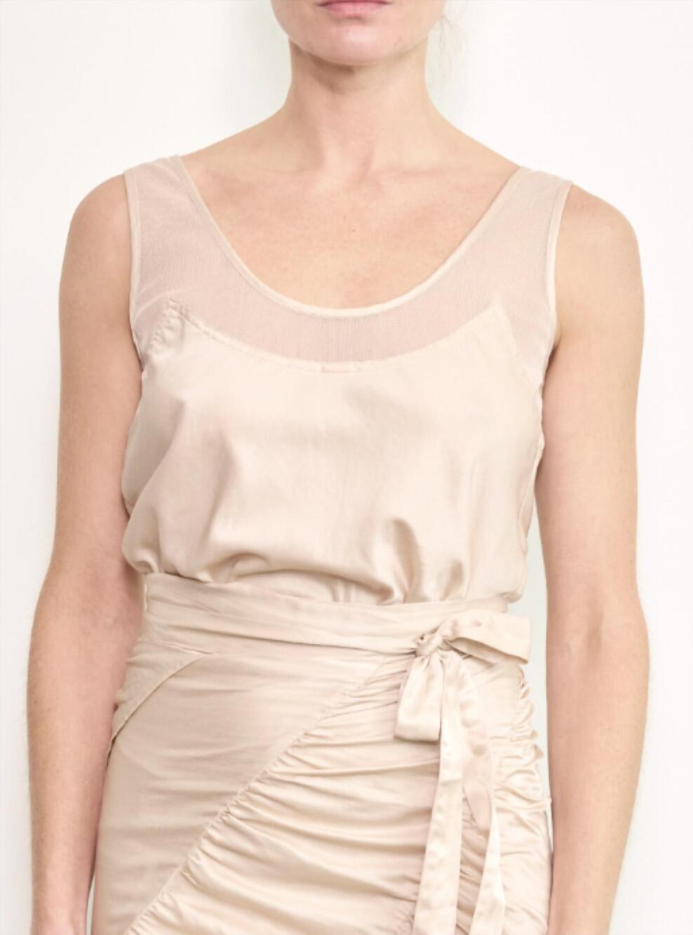 NEW BRAZEAU TRICOT mix media tank in beige